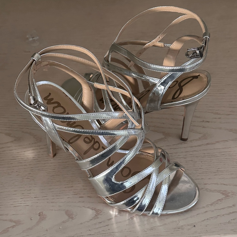 Sam Edelman Aviana Silver Strappy Heels Size 8 - Picture 2 of 2